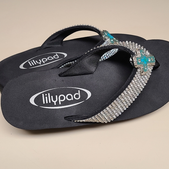 Lilypad Rhinestone Cross platform flip flop sandals size 8 1/2 - Picture 4 of 10